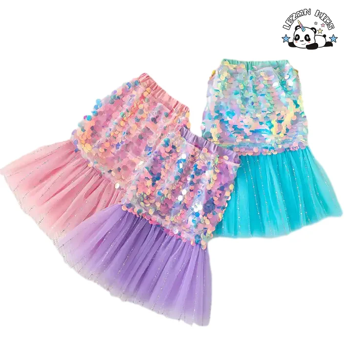 LEZONKIDS - Hot Sale Mermaid Sequin Princess Half-length Fishtail Skirt Tube Top Girls Dress for Kids